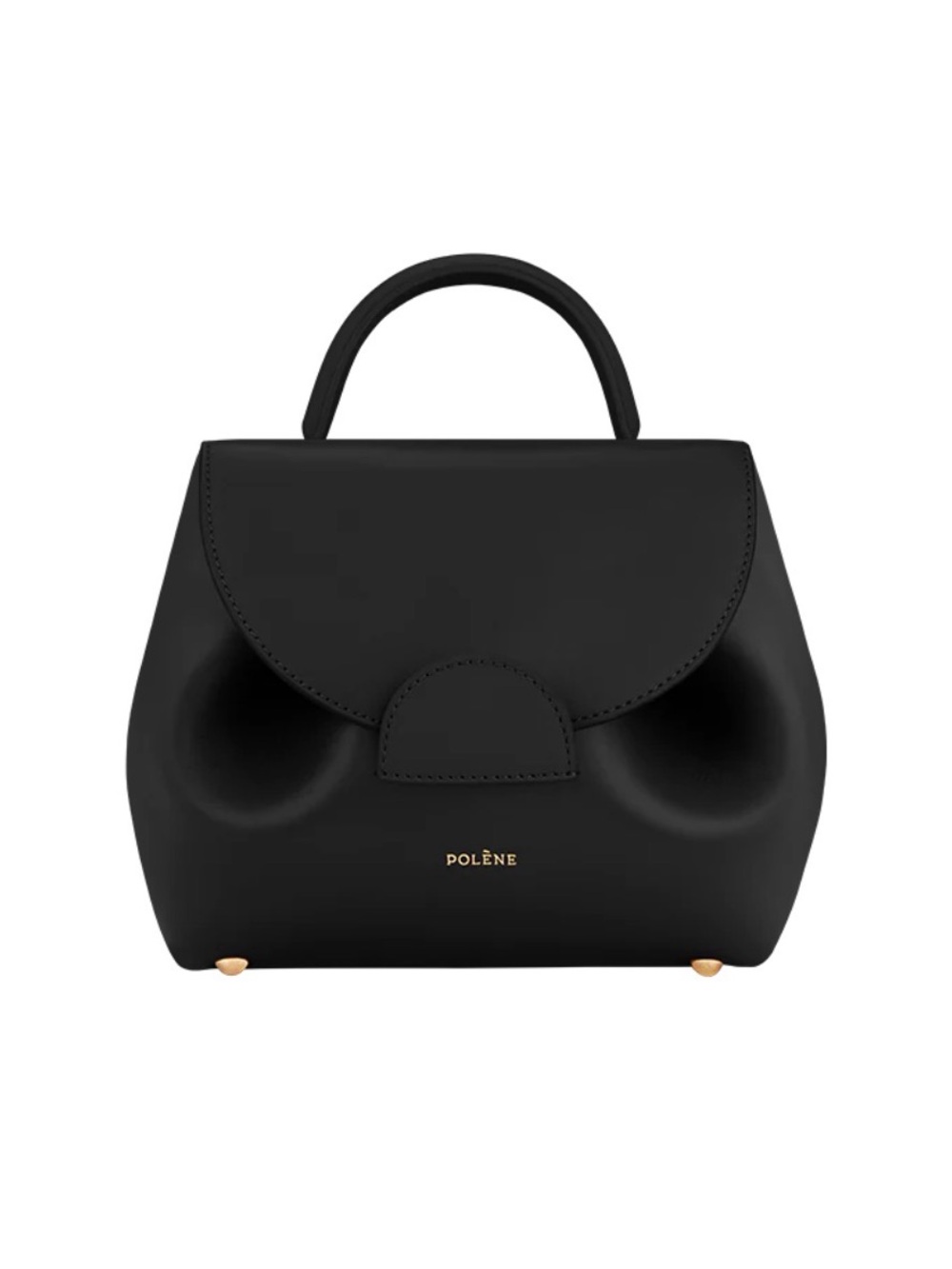 Polène Black Structured Top-Handle Satchel with Gold Accents